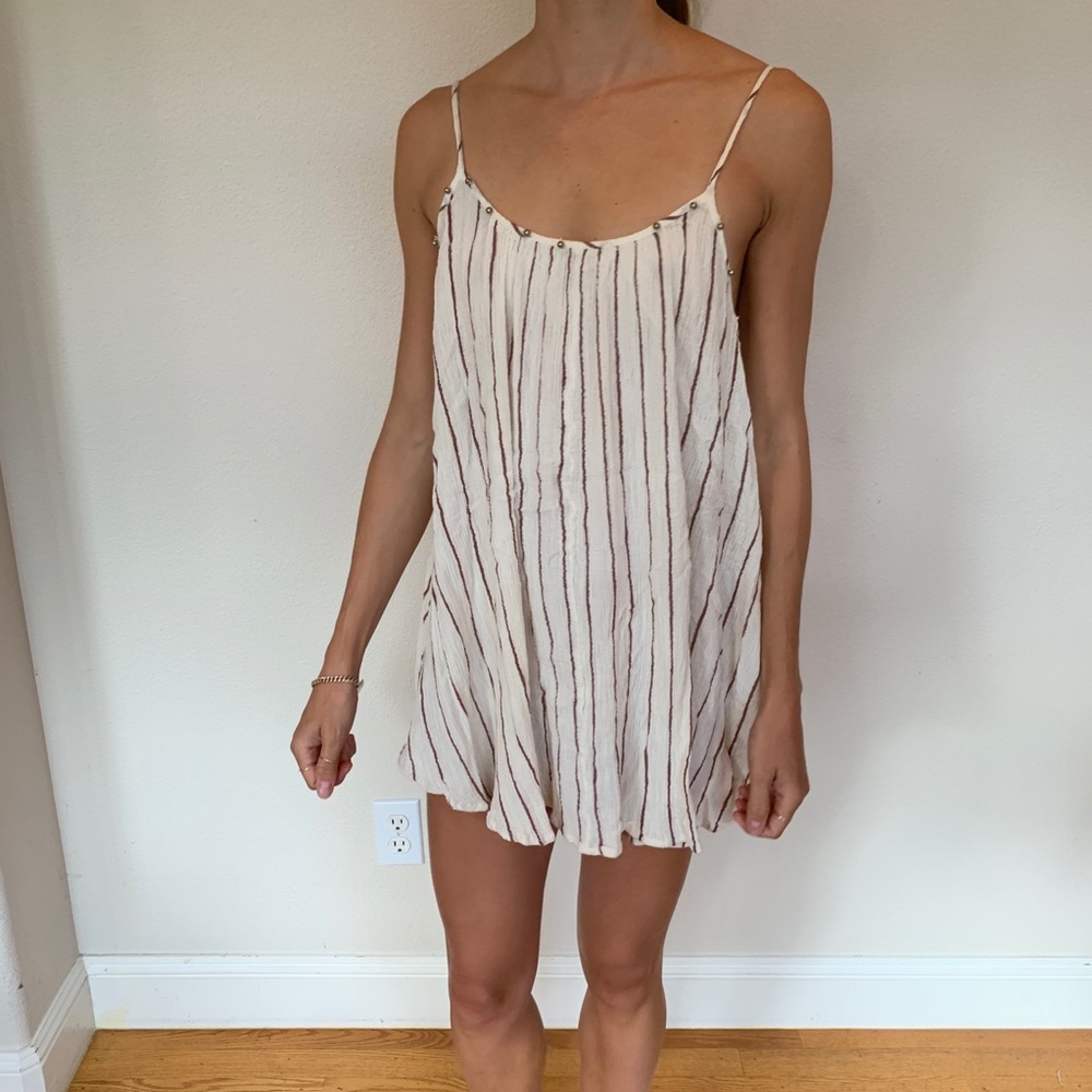 Cream striped mini dress